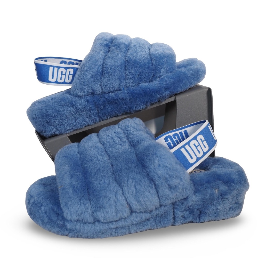 UGG Fluff Yeah Slide Slipper Slingback Sandals Womens 6 Periwinkle Blue 1095119